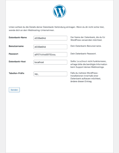WordPress Installationsroutine - Datenbank eintragen