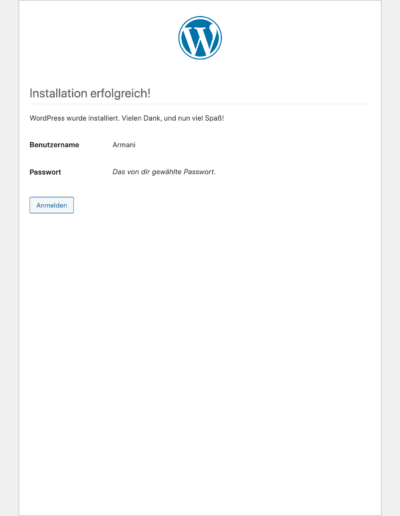 WordPress Installationsroutine - Installation erfolgreich!