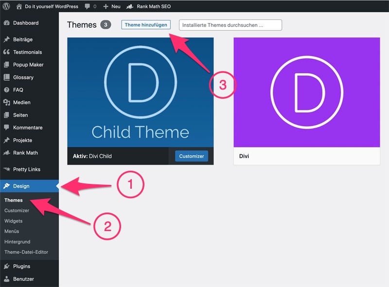 Theme für die eigene WordPress Website hizufügen.